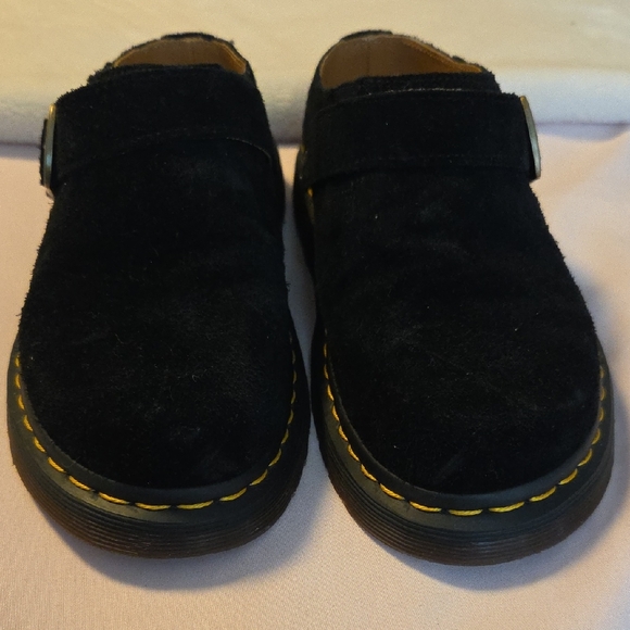 Dr. Martens Shoes - Black Suede Casual Shoes with Yellow Stitching